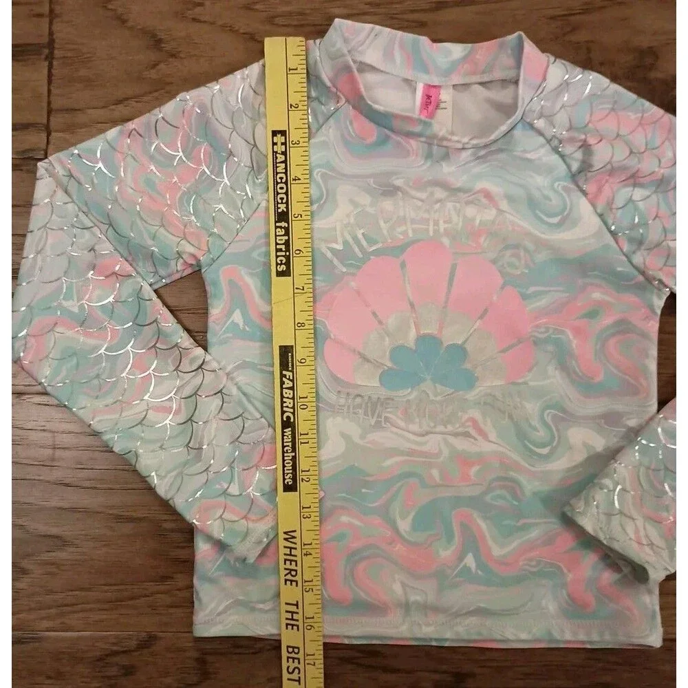BETSEY JOHNSON Girls Size 12 Rash Guard Swim Suit Top Mermaids Have More Fun
